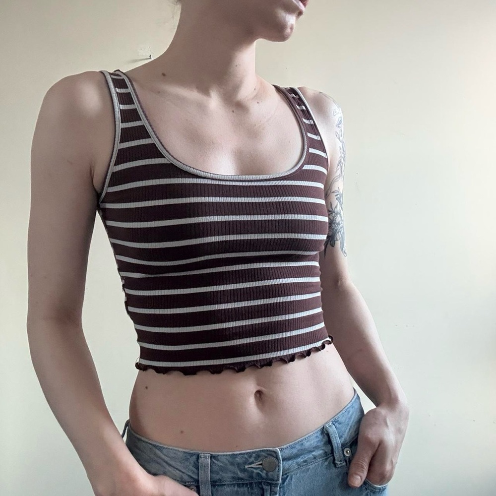 Striped Brown and White Women's Crop Top